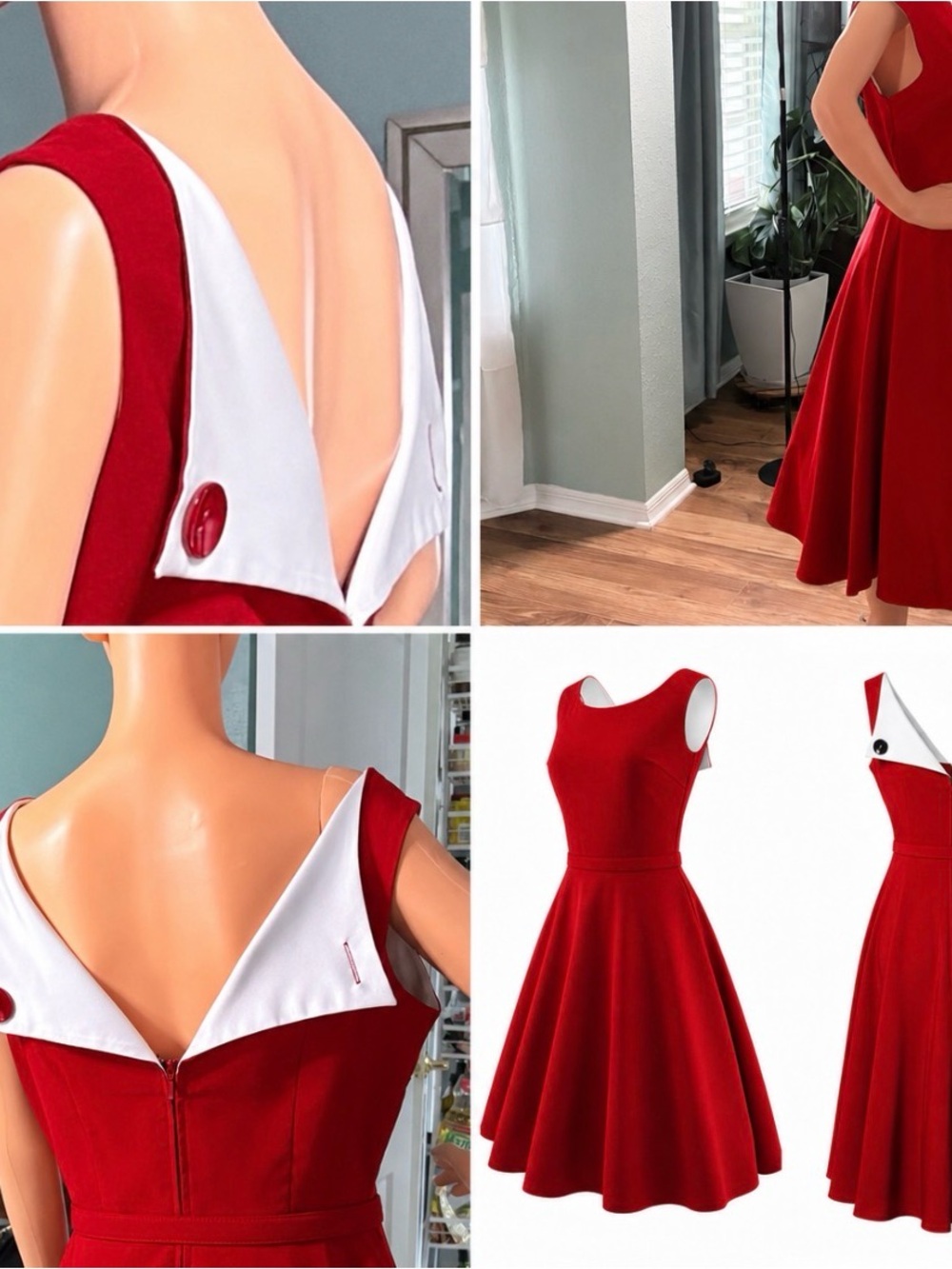 Betty Page Retro Tatayana Fit-and-Flare Midi Dress with White Notch Collar